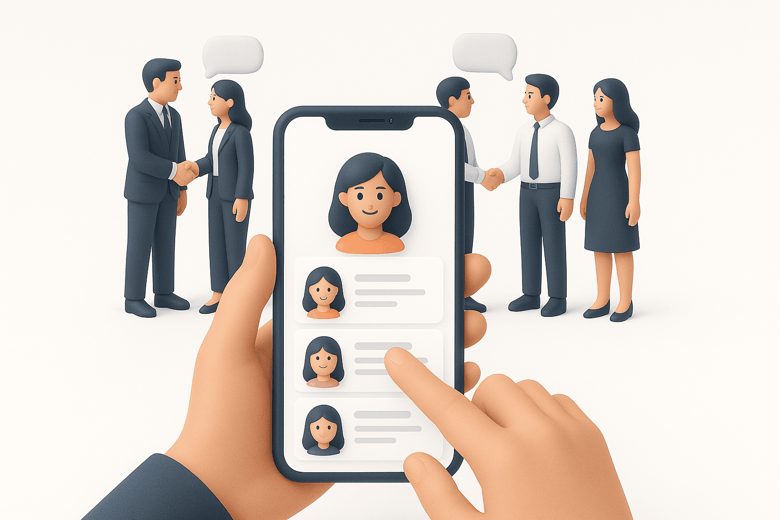Connecto app interface showing networking features in light mode